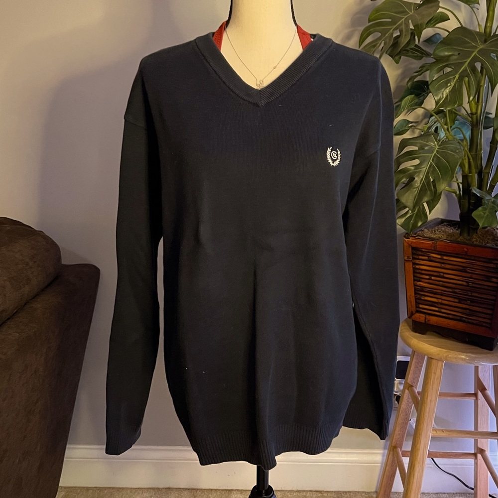 Chaps Men's Knit Sweater Navy Stretch Pullover Ralph Lauren Logo  Size Large